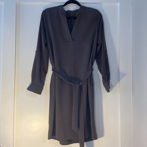 Ann Taylor roll tab sleeve belted shirt dress in olive green, sz M